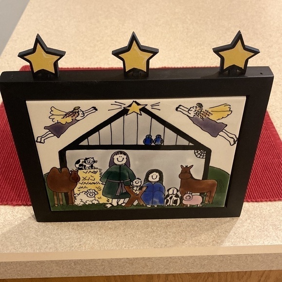 Nancy DeYoung Vintage Framed Ceramic Tile ‘95 Nativity Christmas Scene - Picture 2 of 9